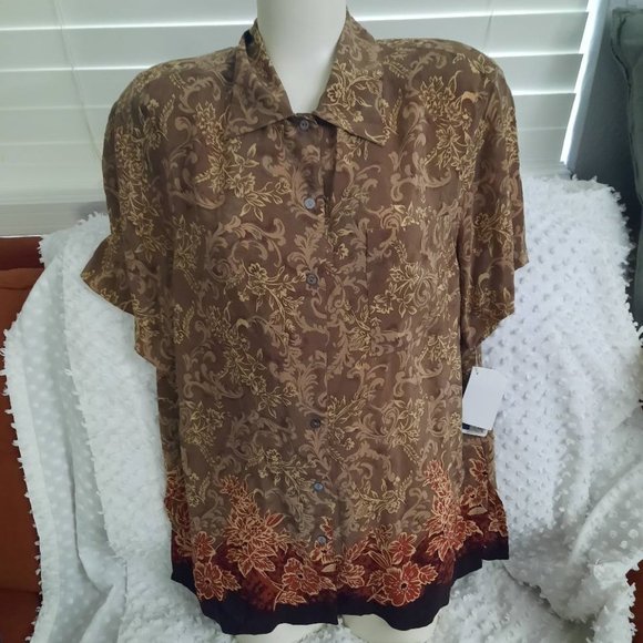 Size 10 womens silk blouse button down top NWT Jennifer Moore - Picture 1 of 5